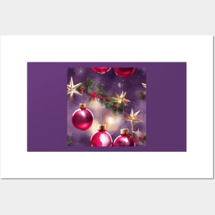 Multi-color Red and Green Watercolor Christmas Tree with Ball Ornaments Posters and Art